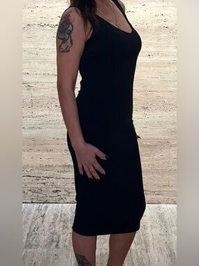 Windsor Black Ribbed Bodycon Midi Dress Low Back Stretch Size S
